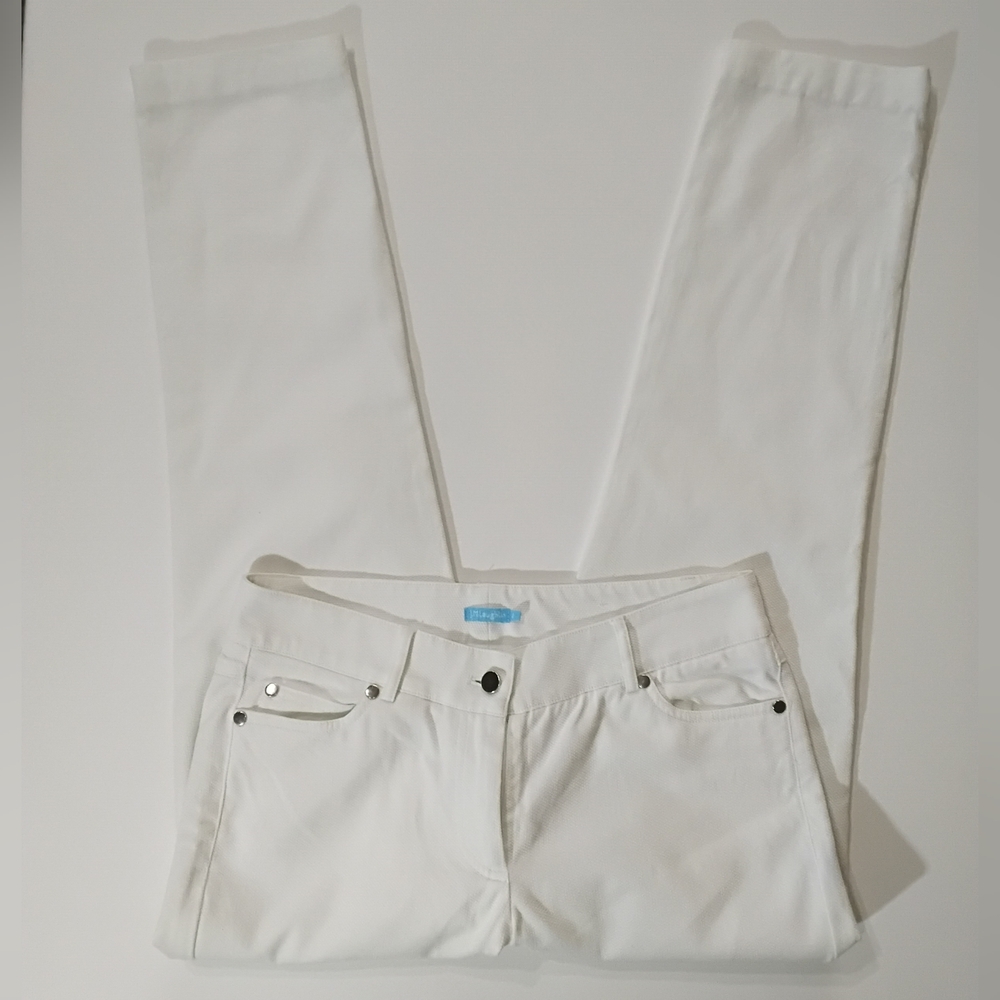 J. McLaughlin‎ Pants Womens Size 2 White Textured Stretchy Straight Leg Casual - Picture 3 of 8